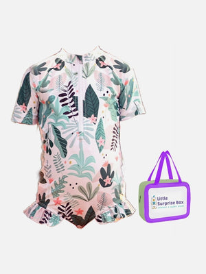 Little Surprise Box, Frilly Tropical Print Toddlers & Kids Swimwear +Swim Cap - LSB-SW-TROPICAL100