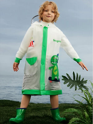 Little Surprise Box, Frog Green Bordered Translucent long style Raincoat for kids - 1 - 2 Year Kids Raincoat