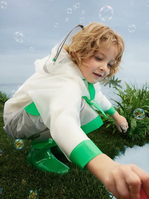 Little Surprise Box, Frog Green Bordered Translucent long style Raincoat for kids - 1 - 2 Year Kids Raincoat