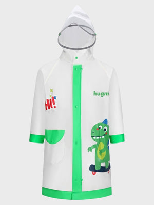 Little Surprise Box, Frog Green Bordered Translucent long style Raincoat for kids - 1 - 2 Year Kids Raincoat
