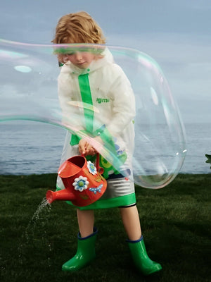 Little Surprise Box, Frog Green Bordered Translucent long style Raincoat for kids - 1 - 2 Year Kids Raincoat