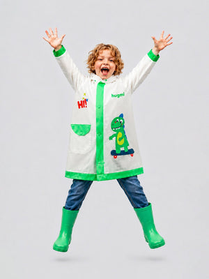 Little Surprise Box Frog Green Raincoat - 3-4 Year Kids Raincoat