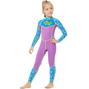 One piece FullLength Kids Swimwear Purple & Blue Floral Print, UPF 50+ with Cap - Little Surprise BoxOne piece FullLength Kids Swimwear Purple & Blue Floral Print, UPF 50+ with Cap