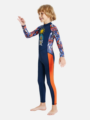 Little Surprise Box Full Sleeves Kids Swimwear Navy Blue & Orange Sunshine Printed Full Length, with UPF 50+ - SMALL Kids Swimwear