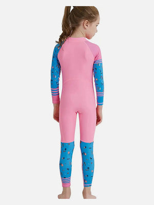 Little Surprise Box Full Sleeves Kids Swimwear Pink and Blue Transport theme, UPF 50+ - MEDIUM Kids Swimwear