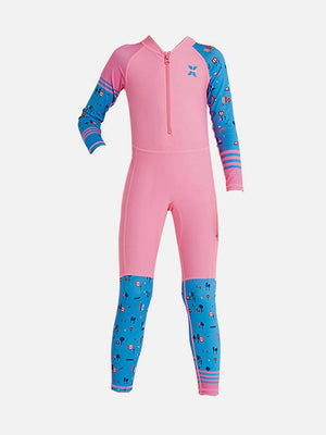 Little Surprise Box Full Sleeves Kids Swimwear Pink and Blue Transport theme, UPF 50+ - MEDIUM Kids Swimwear