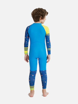 Little Surprise Box Full Sleeves Kids Swimwear Yellow & Blue Transport theme, UPF 50+ - MEDIUM Kids Swimwear