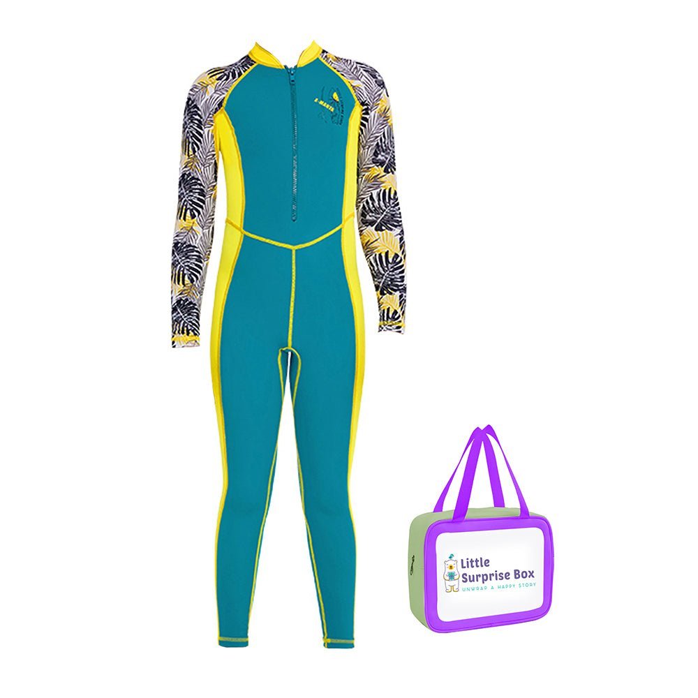 Little Surprise Box Full Sleeves Kids Swimwear Yellow & Green Palm Leaves printed Sleeves, UPF 50+ - LSB-SW-Palmleaveyelw-M