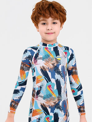 Little Surprise Box Full Sleeves Knee Length Multi Geometric Print Kids Swimwear - LSB - SW - MULTIGEOM - S