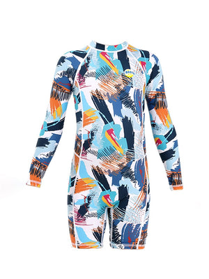 Little Surprise Box Full Sleeves Knee Length Multi Geometric Print Kids Swimwear - LSB - SW - MULTIGEOM - S