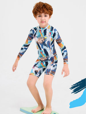 Little Surprise Box Full Sleeves Knee Length Multi Geometric Print Kids Swimwear - LSB - SW - MULTIGEOM - S