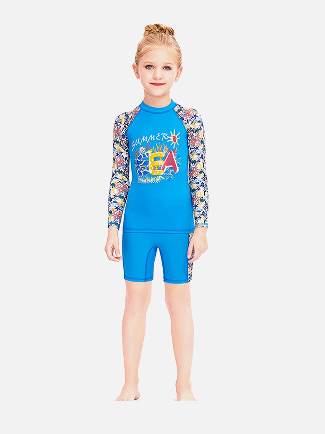 Little Surprise Box Full Sleeves Shirt & Shorts set Swimwear, Blue Fauna with UPF 50+ (2 pcs set) - LSB - SW - Bluefaunaset - S