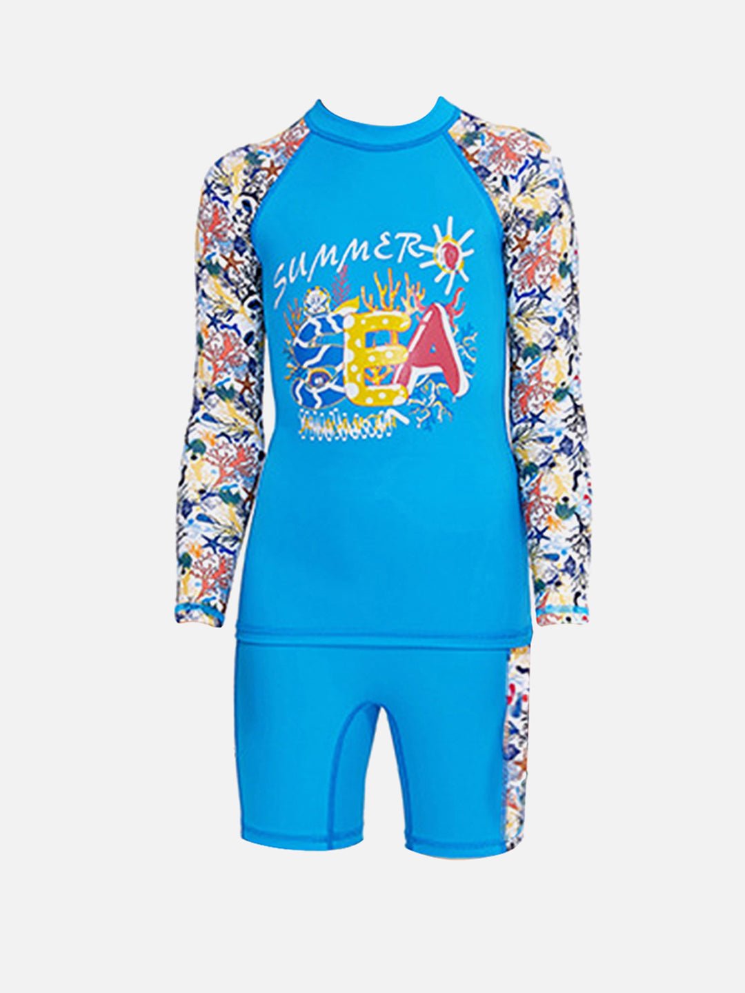 Little Surprise Box Full Sleeves Shirt & Shorts set Swimwear, Blue Fauna with UPF 50+ (2 pcs set) - LSB - SW - Bluefaunaset - S