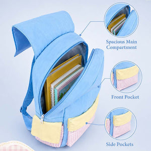 Little Surprise Box Gingham Girl Star Backpack | The Mom Store - Blue School Bag