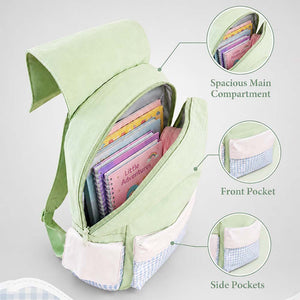 Little Surprise Box Gingham Girl Star Backpack | The Mom Store - Green School Bag