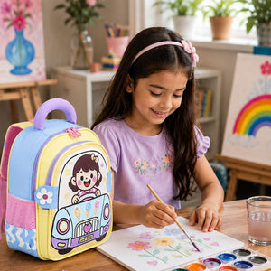 Little Surprise Box Girl Car Ride Backpack | The Mom Store - blue School Bag