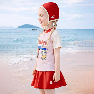Little Surprise Box Girls Happy Surf Club Top & Skort Swim Set with Cap (UPF 50+) - 4 - 5 Years Kids Swimwear