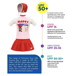 Little Surprise Box Girls Happy Surf Club Top & Skort Swim Set with Cap (UPF 50+) - 4 - 5 Years Kids Swimwear