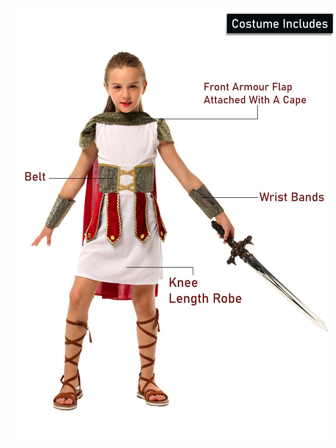 Little Surprise Box, Gladiator Girl, Kids Halloween Costume Fancy Dress Up - LSB - HWC - GIRLGLADTR - 7 - 8Y