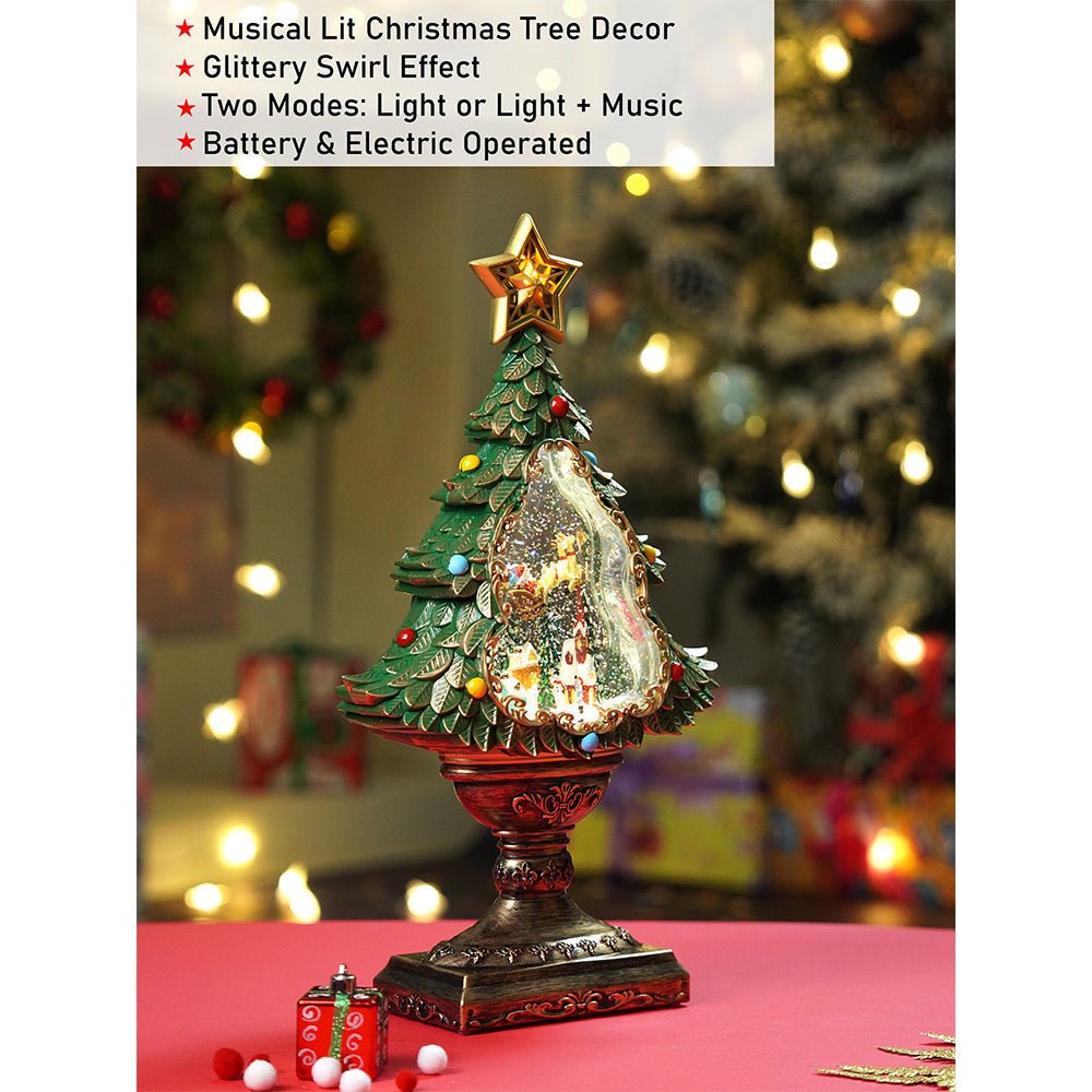 Little Surprise Box Gold & Green Tree with Musical Glitter Water Lights, Christmas Home & table Décor - Christmas Decor