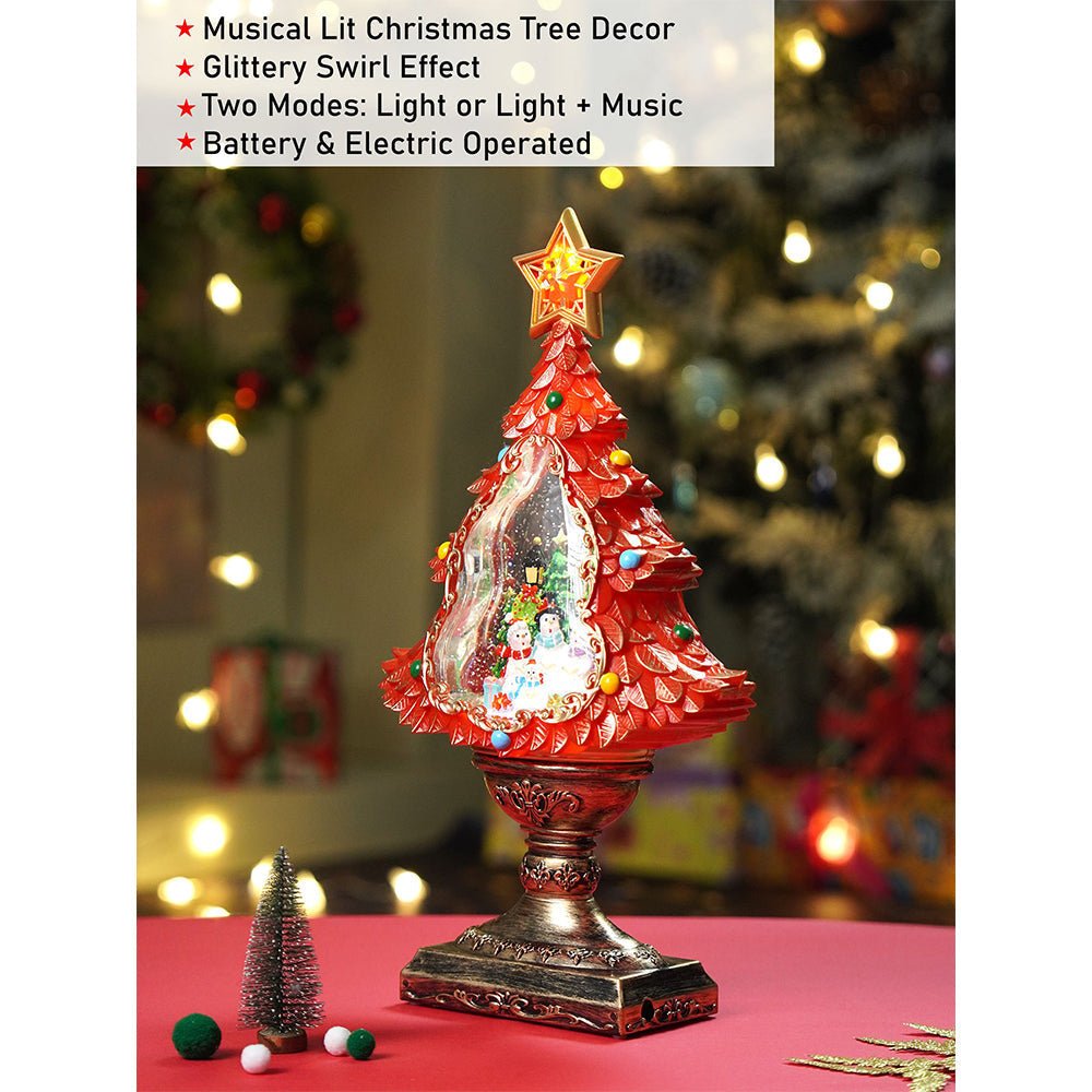 Little Surprise Box Gold & Red Tree with Musical Glitter Water Lights, Christmas Home & table Décor - Christmas Decor
