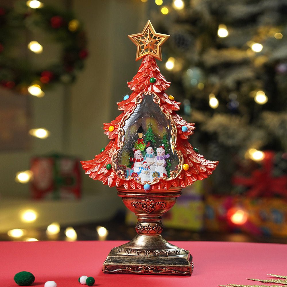 Little Surprise Box Gold & Red Tree with Musical Glitter Water Lights, Christmas Home & table Décor - Christmas Decor