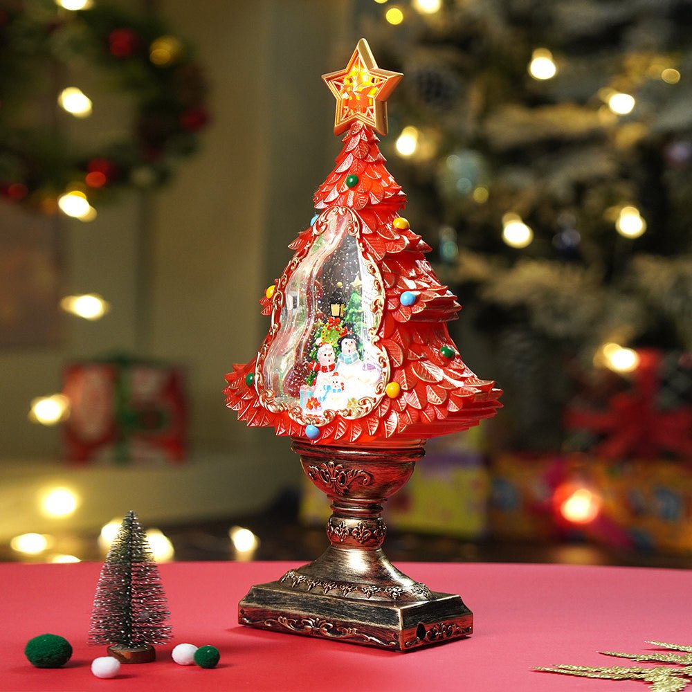 Little Surprise Box Gold & Red Tree with Musical Glitter Water Lights, Christmas Home & table Décor - Christmas Decor