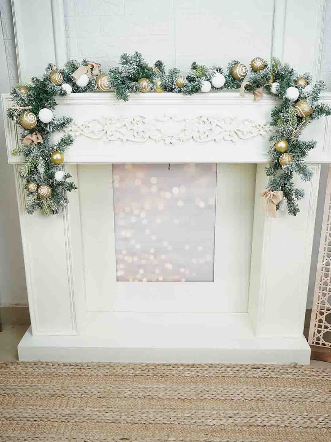 Little Surprise Box Gold & White Swirl themed Bushy Christmas garland with Bows Gift Boxes Cotton flower fillers 6.5 feet - LSB - CMS - GLDSWRL - GARLAND