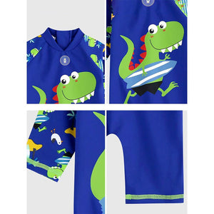 Little Surprise Box Green Blue Dino Splash Kids Swimwear Set + Long Cap, Wash Bag & Detergent - 2 - 3 Years Kids Swimwear