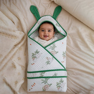 Little Surprise Box Green Bunny Hooded Wrapper | The Mom Store - Blanket