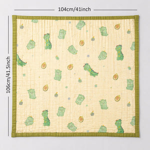 Little Surprise Box Green Dino & Avocado Muslin Cotton Blanket + Free Storage Pouch - Baby Blanket