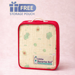 Little Surprise Box Green Dino & Avocado Muslin Cotton Blanket + Free Storage Pouch - Baby Blanket