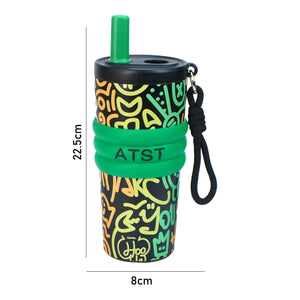 Little Surprise Box Green Doodle Fluorescent Tumbler & Water Bottle 550ml - Water Bottle