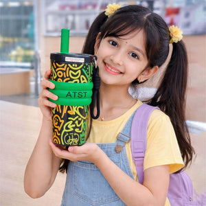Little Surprise Box Green Doodle Fluorescent Tumbler & Water Bottle 550ml - Water Bottle