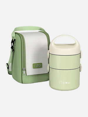 Little Surprise Box Green Double Layered Stainless Steel Vertical Lunch Box with matching Cover - Baby Food & Storage