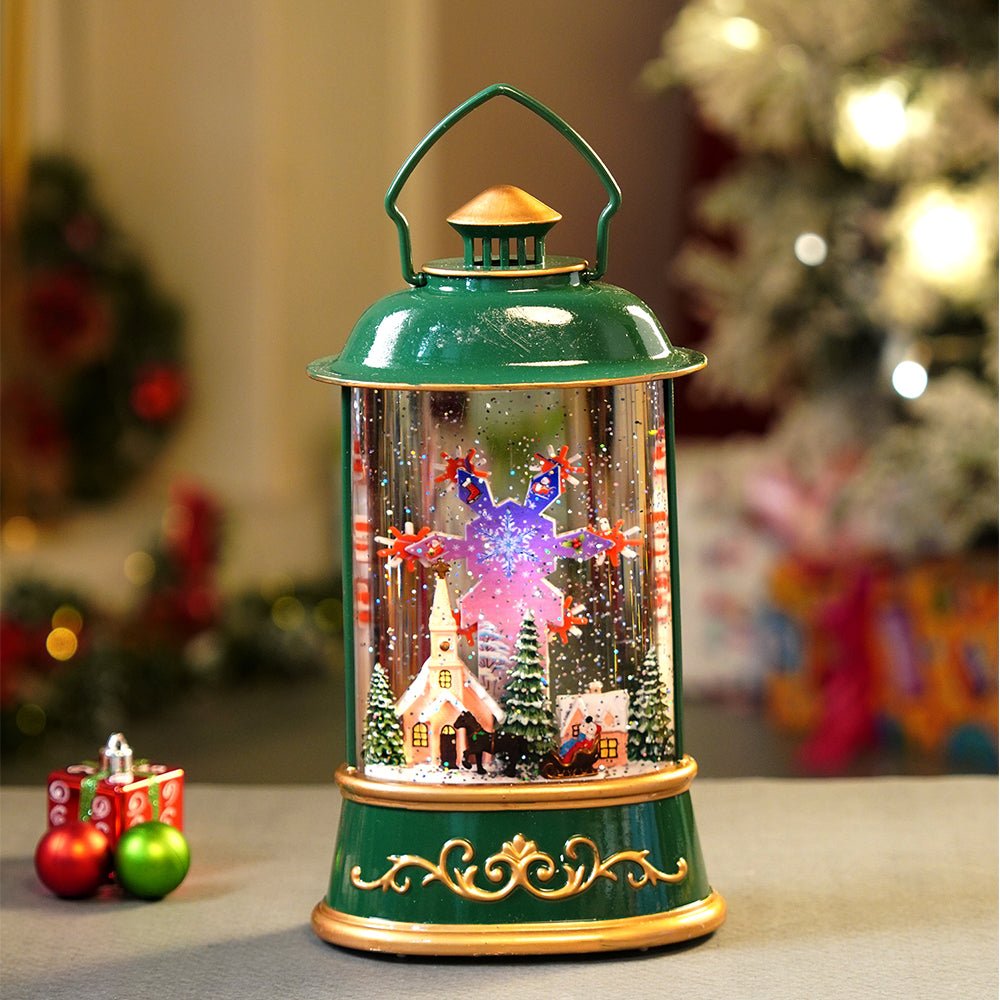 Little Surprise Box Green Lantern with Musical and Rotating Glitter Water Lights, Christmas home décor and decoration - Christmas Decor