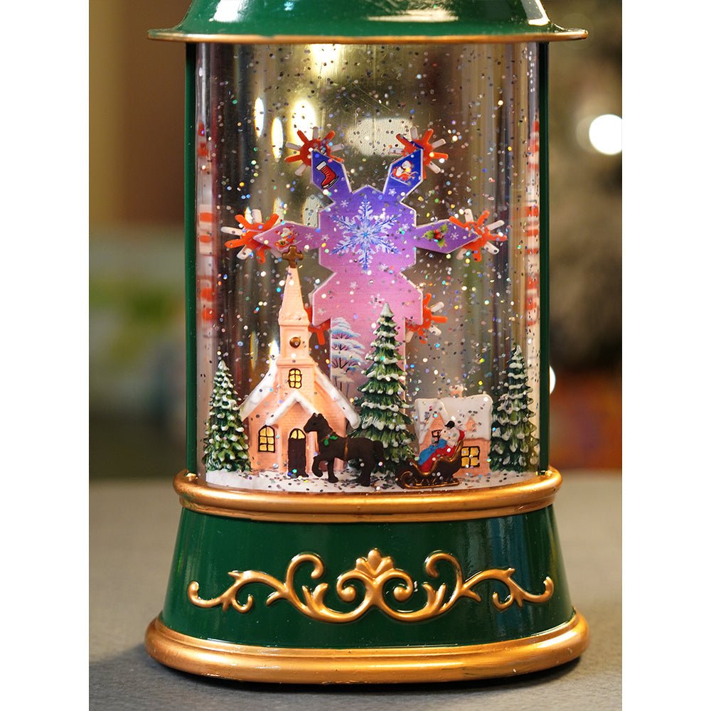 Little Surprise Box Green Lantern with Musical and Rotating Glitter Water Lights, Christmas home décor and decoration - Christmas Decor