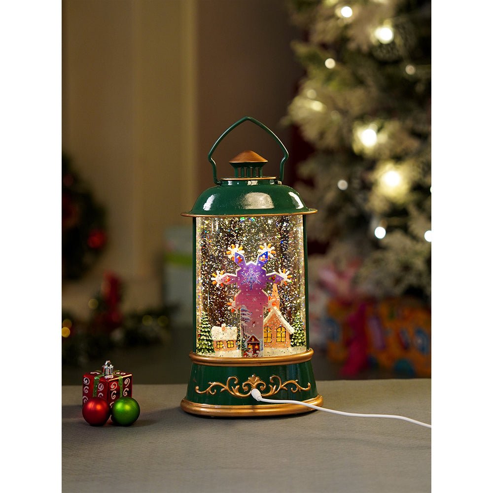 Little Surprise Box Green Lantern with Musical and Rotating Glitter Water Lights, Christmas home décor and decoration - Christmas Decor