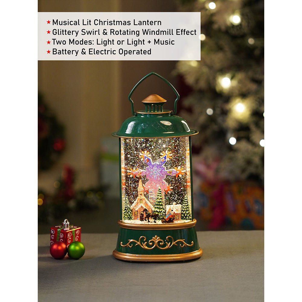 Little Surprise Box Green Lantern with Musical and Rotating Glitter Water Lights, Christmas home décor and decoration - Christmas Decor