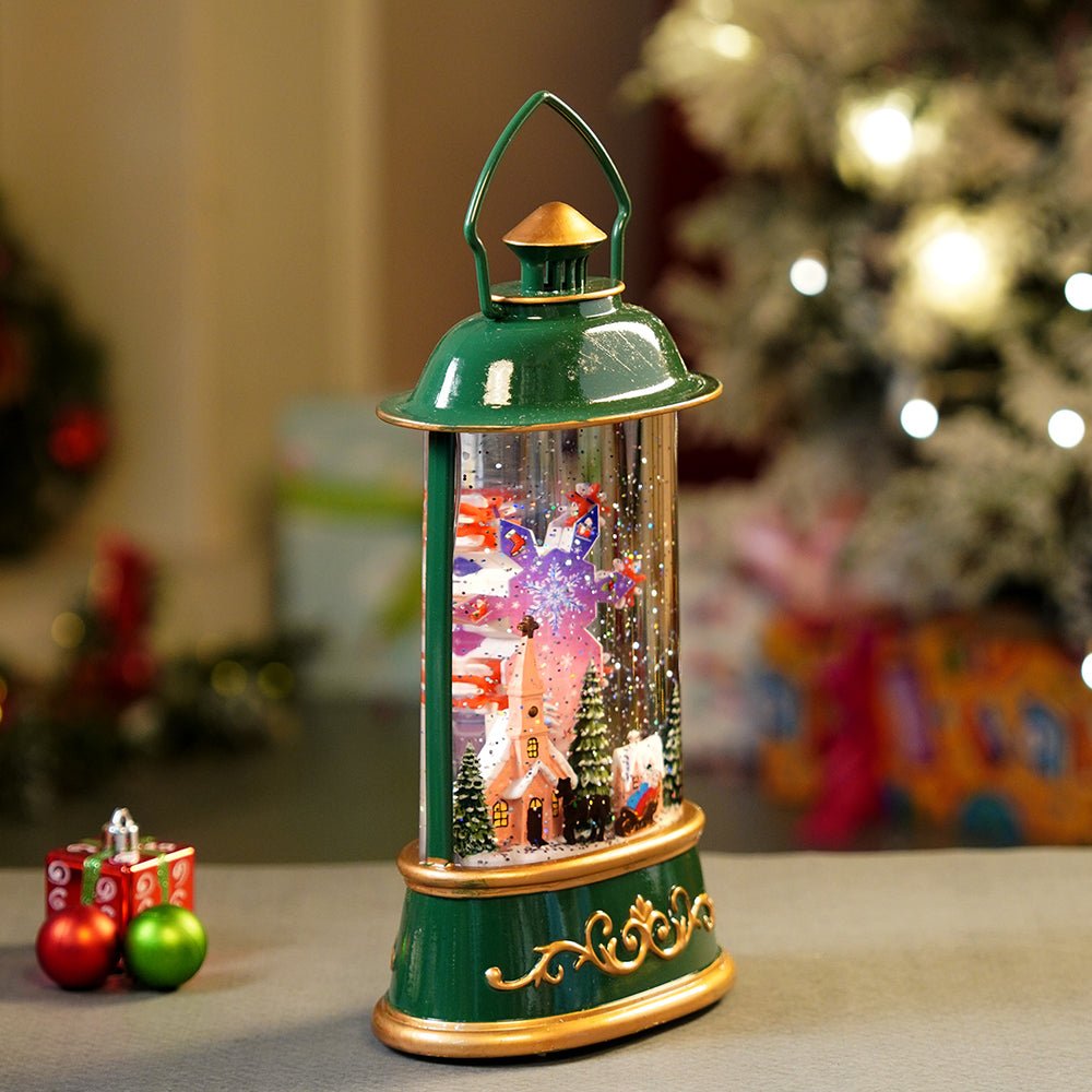 Little Surprise Box Green Lantern with Musical and Rotating Glitter Water Lights, Christmas home décor and decoration - Christmas Decor