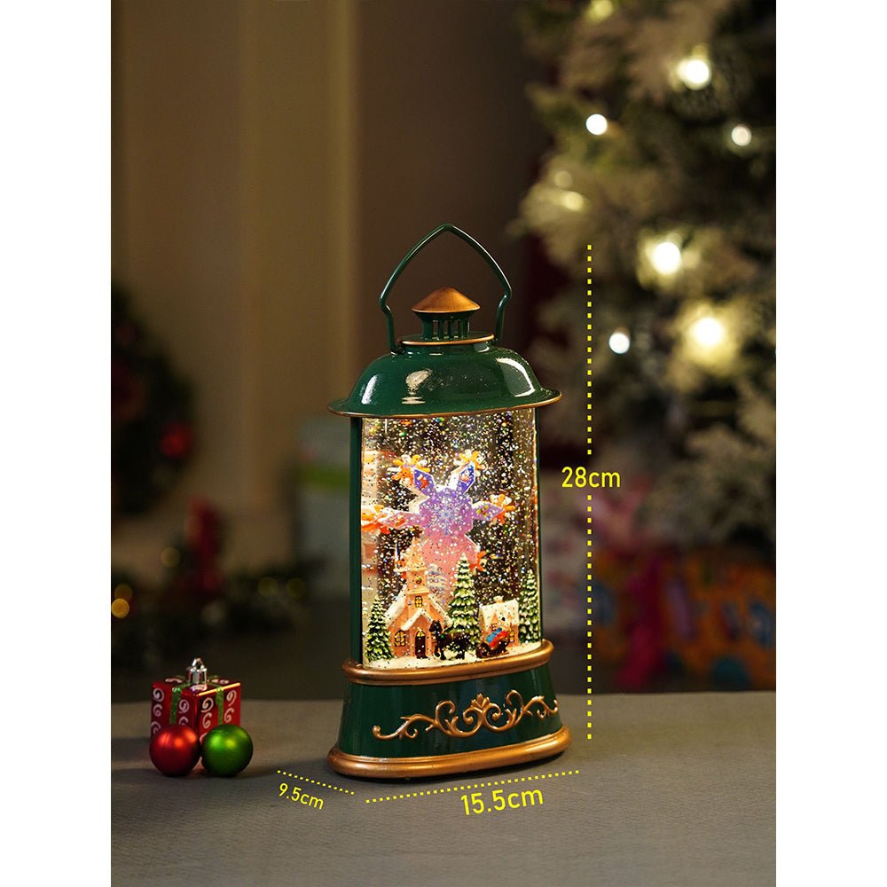 Little Surprise Box Green Lantern with Musical and Rotating Glitter Water Lights, Christmas home décor and decoration - Christmas Decor