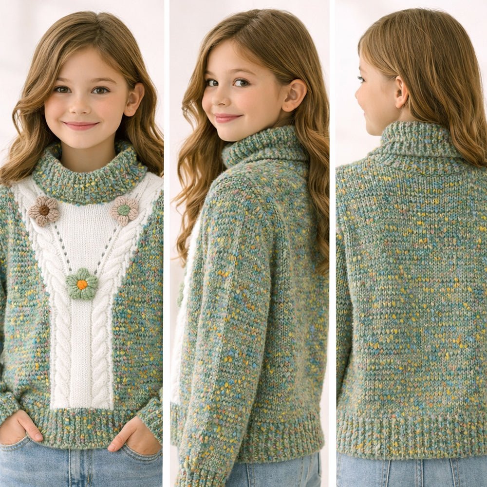 Little Surprise Box Green Multicolour Flower Knit Sweater, Winter Cardigan Sweater for Kids - 2 - 3 Years Kids Sweater