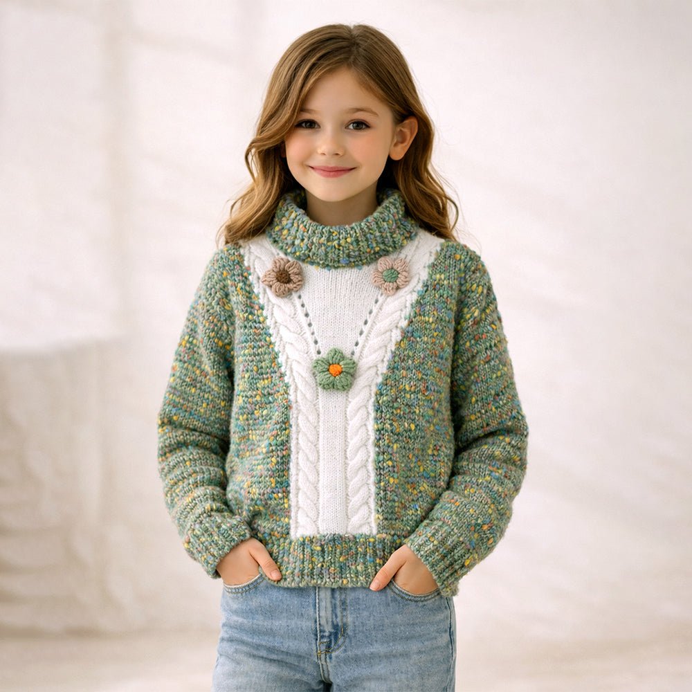 Little Surprise Box Green Multicolour Flower Knit Sweater, Winter Cardigan Sweater for Kids - 2 - 3 Years Kids Sweater