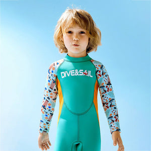 Little Surprise Box Green Nautical Printed Neoprene Kids Swimsuit with Washbag - 4 - 5 Years Kids Swimwear