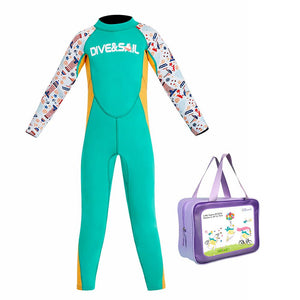 Little Surprise Box Green Nautical Printed Neoprene Kids Swimsuit with Washbag - 4 - 5 Years Kids Swimwear