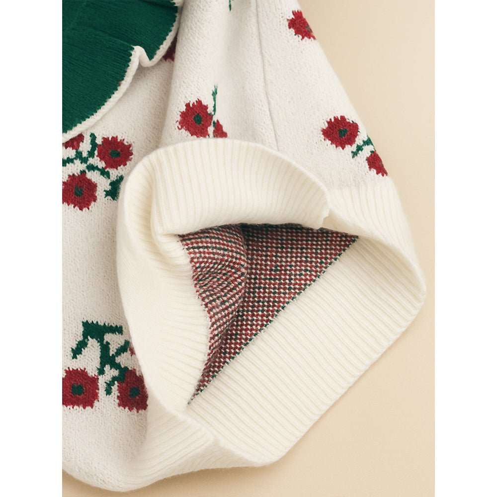 Little Surprise Box Green Ruffle Neck, Floral Christmas Cardigan Winter Sweater for Kids - 2 - 3 Years Christmas Sweater