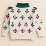 Little Surprise Box Green Ruffle Neck, Floral Christmas Cardigan Winter Sweater for Kids - 2 - 3 Years Christmas Sweater