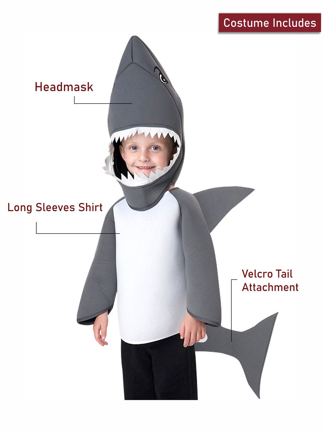 Little Surprise Box, Grey Baby Shark , Kids Halloween Costume Fancy Dress Up - LSB - HWC - GRYSHARK - 7 - 9Y
