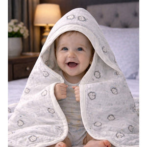 Little Surprise Box Grey Lion Plush Cotton Winter Wrapper with Hood - Baby Blanket
