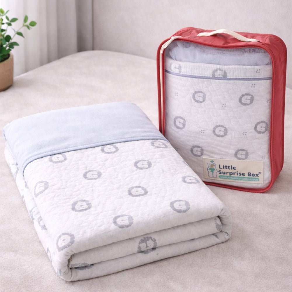 Little Surprise Box Grey Lion Plush Cotton Winter Wrapper with Hood - Baby Blanket